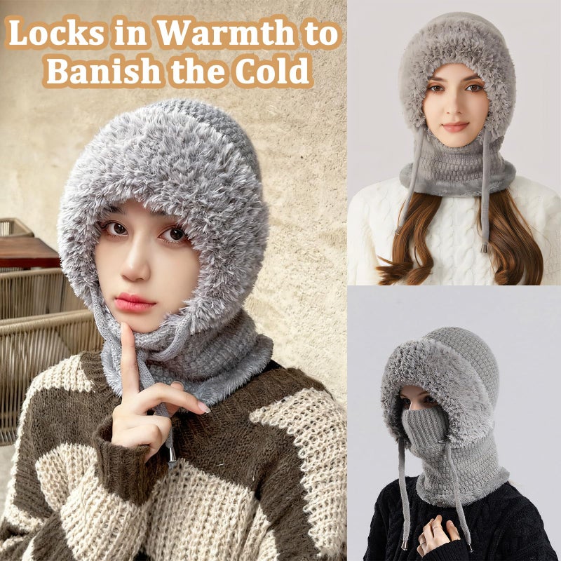 PMDYBY 3 in 1 Beanie Hat with Scarf and Mask, Women Balaclava Winter, 3 in 1 Winter Hat for Women, Warm and Wind-Resistant, Ideal for Outdoor Skiing and Travel(Khaki) - Image 4