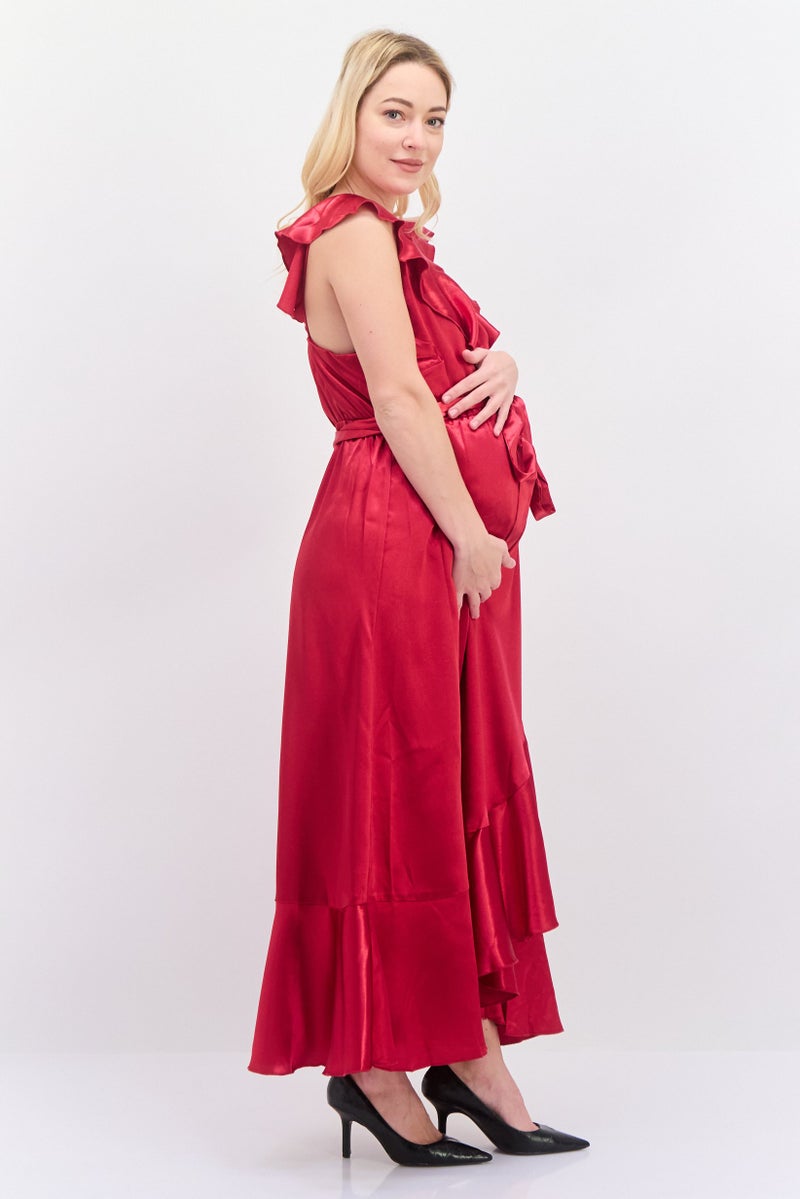 Little Mistress فستان ماكسي مزخرف للحمل، مارون - Image 3