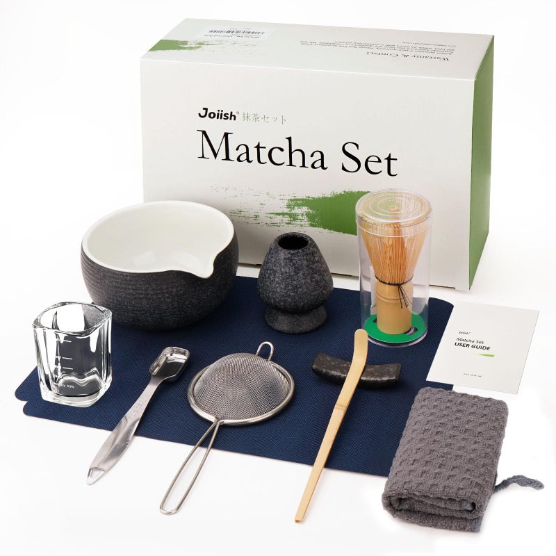 Joiish 10Pcs Matcha Whisk Set Kit Whisk and Bowl with Spout  Measuring Spoon  Cup Japanese Tea Making Tools Charcoal Grey