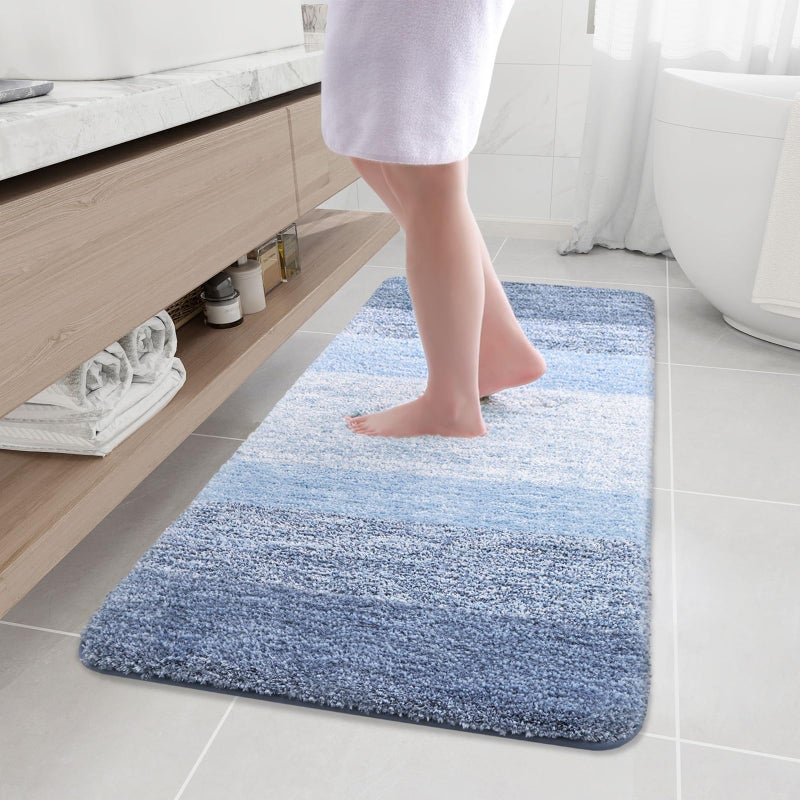 Arotive Microfiber Bathroom Rugs Shaggy Soft and Absorbent Bath Rug NonSlip Thick Plush Machine Washable Dry Bath Mats for Bathroom Tub and Shower 47x24 Light Blue Rectangular