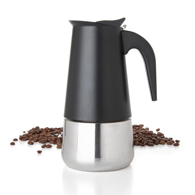 6 CUP GRECA STOVETOP ESPRESSO MAKER 10OZ MOKA POT WITH COFFEE PERCOLATOR DESIGN STAINLESS STEEL STOVE TOP COFFEE MAKER FOR CAMPING OR HOME ITALIAN COFFEE MAKER STOVETOP BLACK COFFEE POT