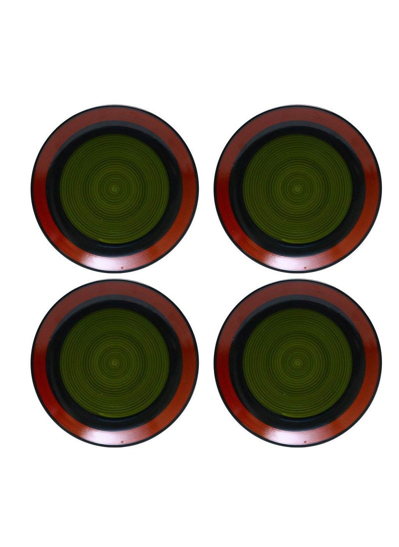 Caffeine Caffeine Ceramic Handmade Stoneware Green Chandrakari Dinner Plates10 inch Set of 4 Ceramic Plates for Dinner (Microwave & Dishwasher Safe)  - Image 1