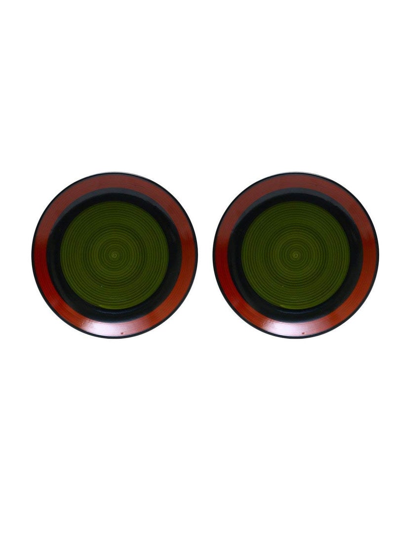 Caffeine Caffeine Ceramic Handmade Stoneware Green Chandrakari Dinner Plates10 inch Set of 4 Ceramic Plates for Dinner (Microwave & Dishwasher Safe)  - Image 2