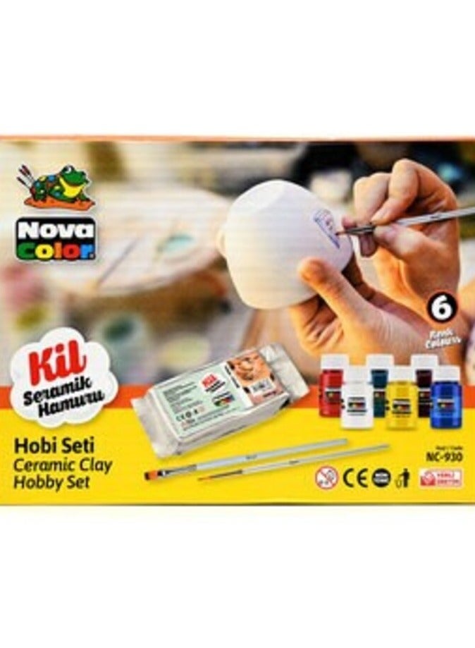 نوفا كولور مجموعة هوبي الطين من نوفا كولور، تتضمن 500 جرام من الطين و6 ألوان قوسية (أسود، أبيض، أحمر، أصفر، أزرق، أخضر) وفرشتين - KRMCNC-930