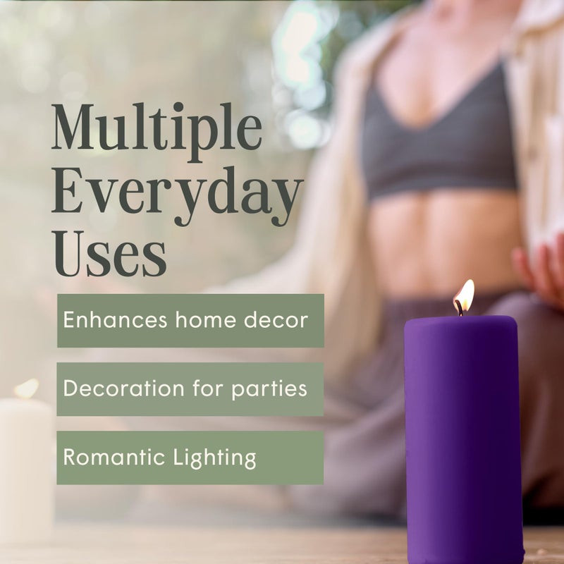 Mister Candle Dripless Unscented Pillar Candles, Set of 3 Hand Poured Purple Pillar Candles, Solid Color Non-Scented Candles for Home Decor, Premium Wax, 80 Hr Burn Time, 3x6 Inch - Image 5