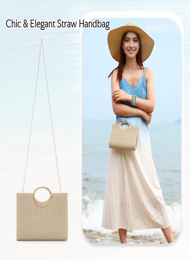 LUI SUI Top Handle Straw Clutch Purse Handbag for Women, Summer Straw Beach Evening Bag, Raffia Handbag 2026 - Image 3
