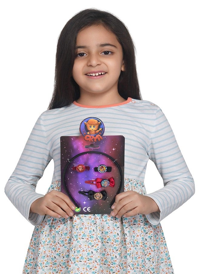 CRYA Kids Plastic 'Dream Girl' 1 Hairband, 2 Hair Clips and 2 Elastic Bands, Hair Accessory Set (Multicolour, Age: 3-10 Years) - Image 4