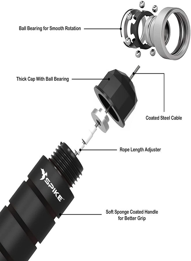 Spike Heavy Skipping Rope, Tangle-Free Rapid Speed Jumping Rope Cable with Ball Bearings for men, WoMen, and Kids, Adjustable Steel Skipping Rope Workout with Foam Handles for Fitness, (Black) - Image 3