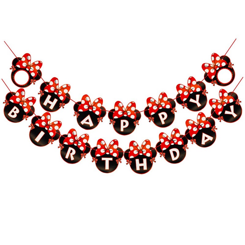 CHuangQi Minnie Themed Party Banner Happy Birthday Letter Banner Red Bow with Polka Dots Card 1st Birthday Party Supplies Decoration - Image 2