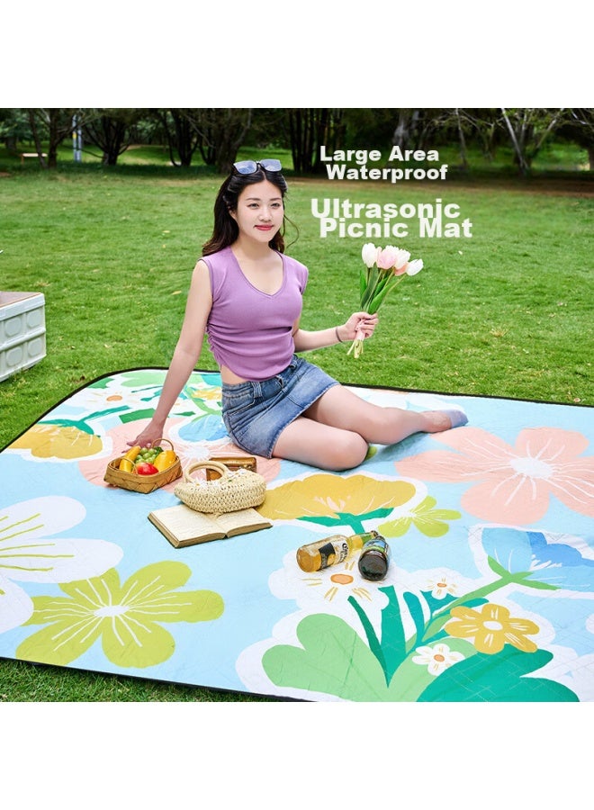 Suncojia Outdoor Picnic Mat, Park Tent Moisture-proof Mat, Large Flower Pattern Ultrasonic Machine Washable Ground Mat 200*200cm - Image 2
