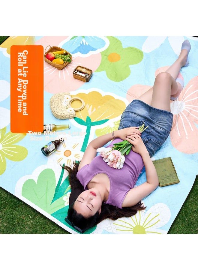 Suncojia Outdoor Picnic Mat, Park Tent Moisture-proof Mat, Large Flower Pattern Ultrasonic Machine Washable Ground Mat 200*200cm - Image 1