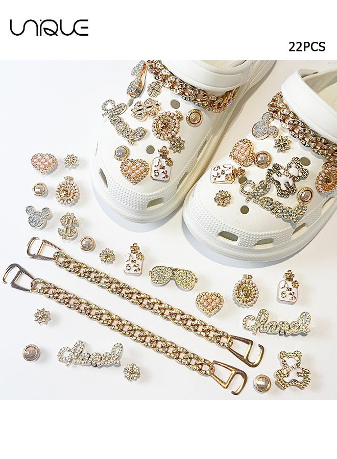 Unique 22 Pcs Sparkling Shoe Jewelry - Heart Shaped Shoe Flower - Flower Shoe Flower - Chain Decoration - For Decorating Beach Shoes, Hole Shoes - Gifts  - Image 1