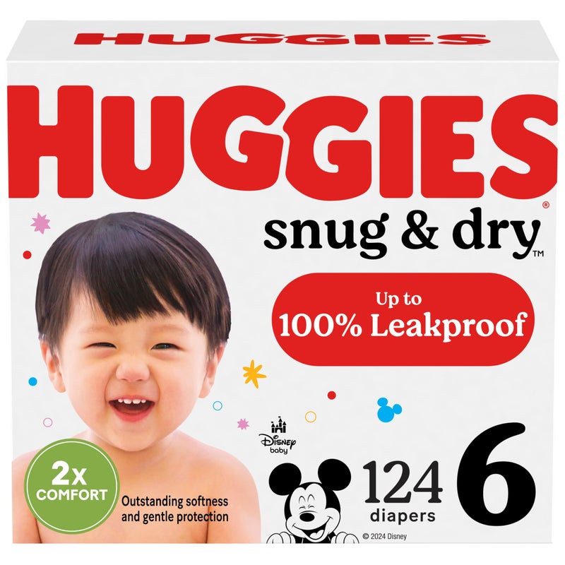 Huggies Size 6 Diapers, Snug & Dry Baby Diapers, Size 6 (35+ lbs), 124 Count (2 Packs of 62, Packaging May Vary - Image 1