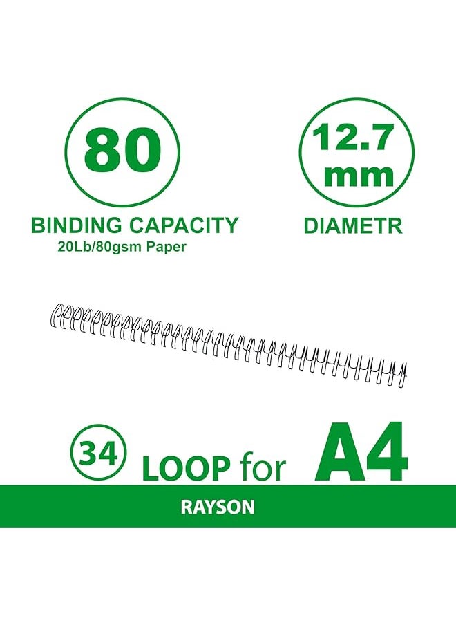 3:1 Pitch Double Loop Wire Binding Rings 12.7Mm Spine Diameter Black 100Pcs Box