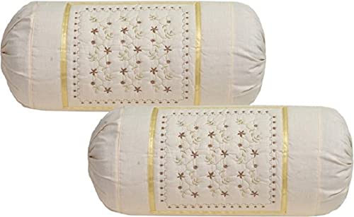 Mahaluxmi Creations Cotton Embroidered Bolster Cover Set of 4 Skin - Image 2