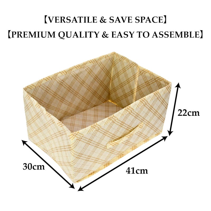 Kuber Industries Kuber Industries Drawer Storage Box Check Drawer Storage Box Non Woven Clothes Organizer For Toys Storage Box for Books Storage Box with Handle Pack of 3 Cream  - Image 3