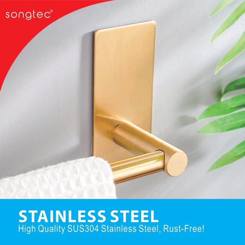 Songtec Gold Towel Bar 12-Inch  Adhesive Stick On Bath Towel Rack No Drill  Strong Adhesion Tape Mount Towel Holder  Stainless Steel - Brushed Gold - Image 3