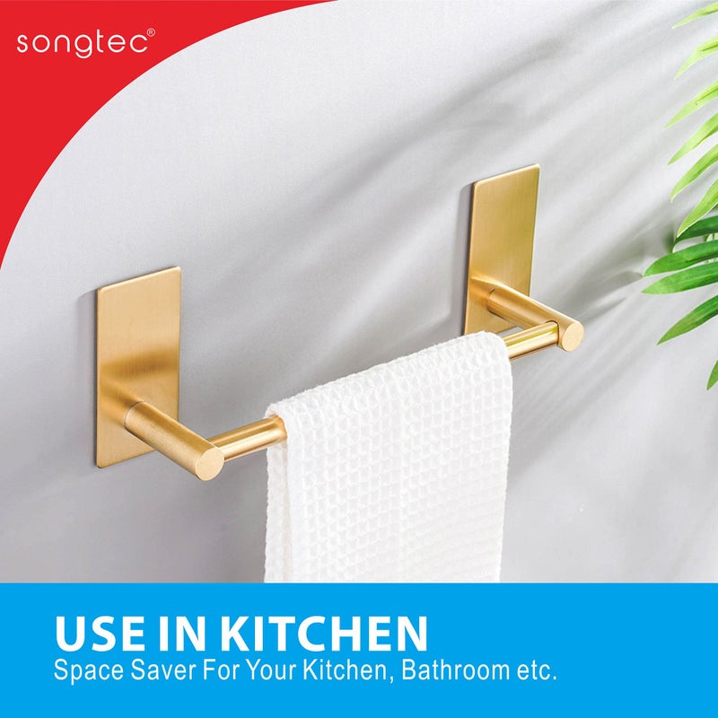 Songtec Gold Towel Bar 12-Inch  Adhesive Stick On Bath Towel Rack No Drill  Strong Adhesion Tape Mount Towel Holder  Stainless Steel - Brushed Gold - Image 4