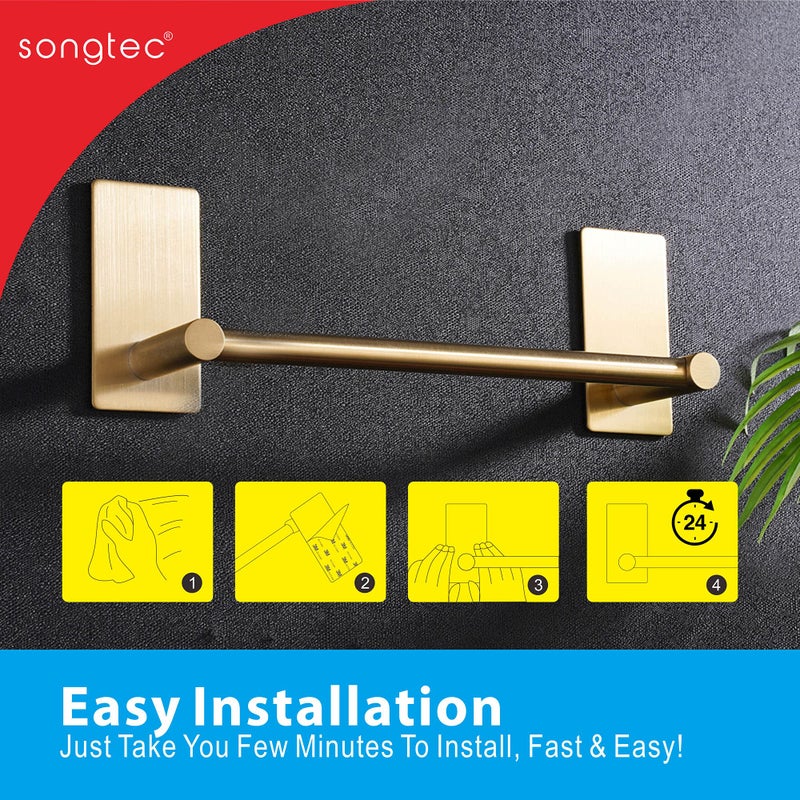 Songtec Gold Towel Bar 12-Inch  Adhesive Stick On Bath Towel Rack No Drill  Strong Adhesion Tape Mount Towel Holder  Stainless Steel - Brushed Gold - Image 5
