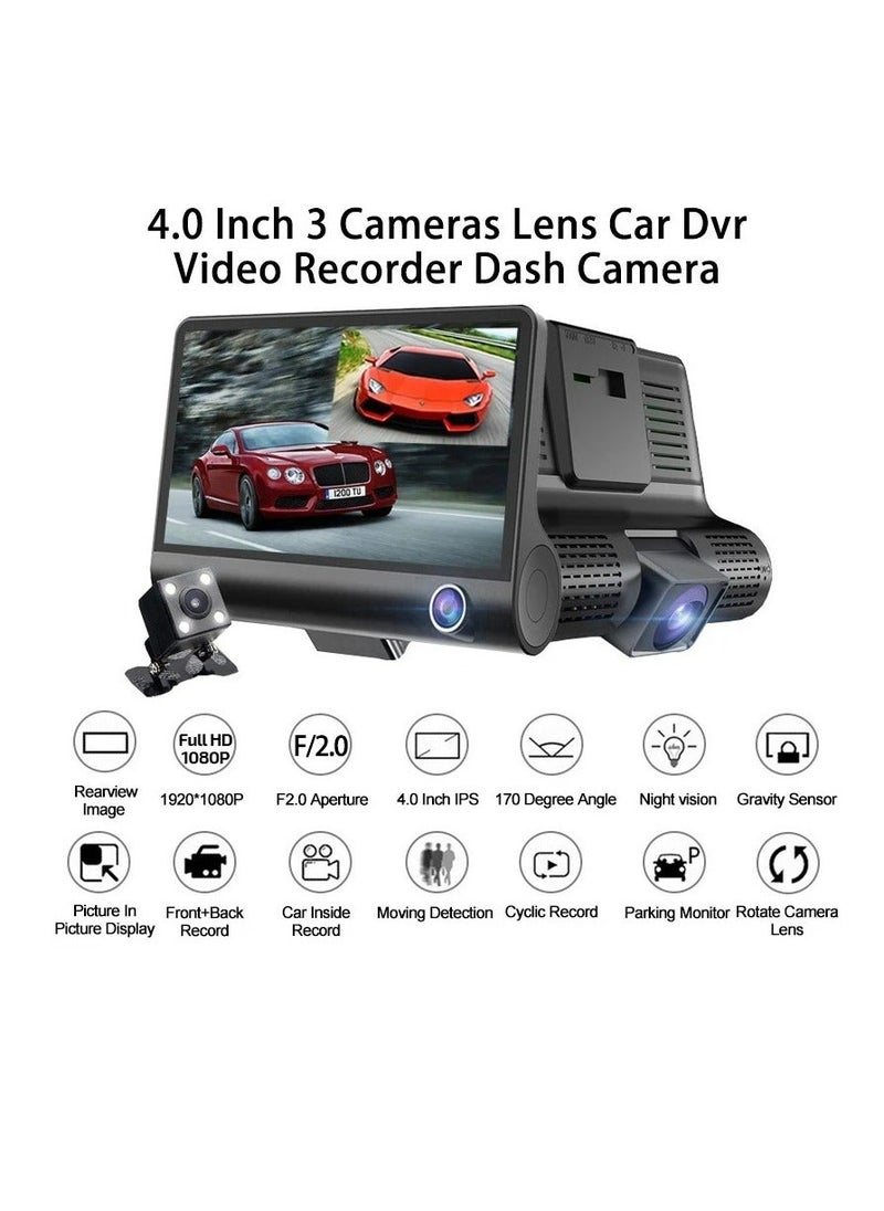 SMART CLOUDS - Car Camera Driving Recorder 3in1 3 Lens Car Dash Camera Front Inside and Rear Camera in Car Camera 140°Wide Angle Looping Recording G-Sensor Max Support 32GB Card HDR Motion Detection for Car Parking - Image 1
