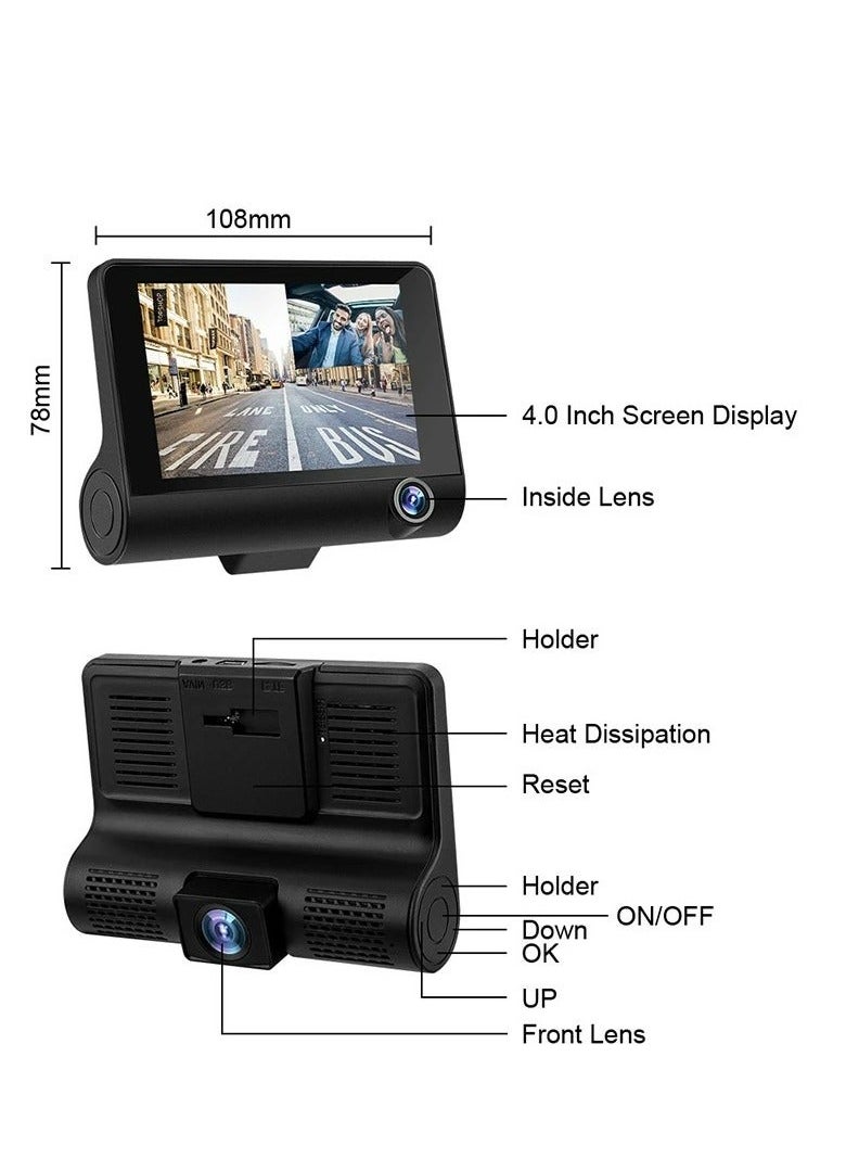 SMART CLOUDS Car Camera Driving Recorder 3in1 3 Lens Car Dash Camera Front Inside and Rear Camera in Car Camera 140°Wide Angle Looping Recording G-Sensor Max Support 32GB Card HDR Motion Detection for Car Parking  - Image 4
