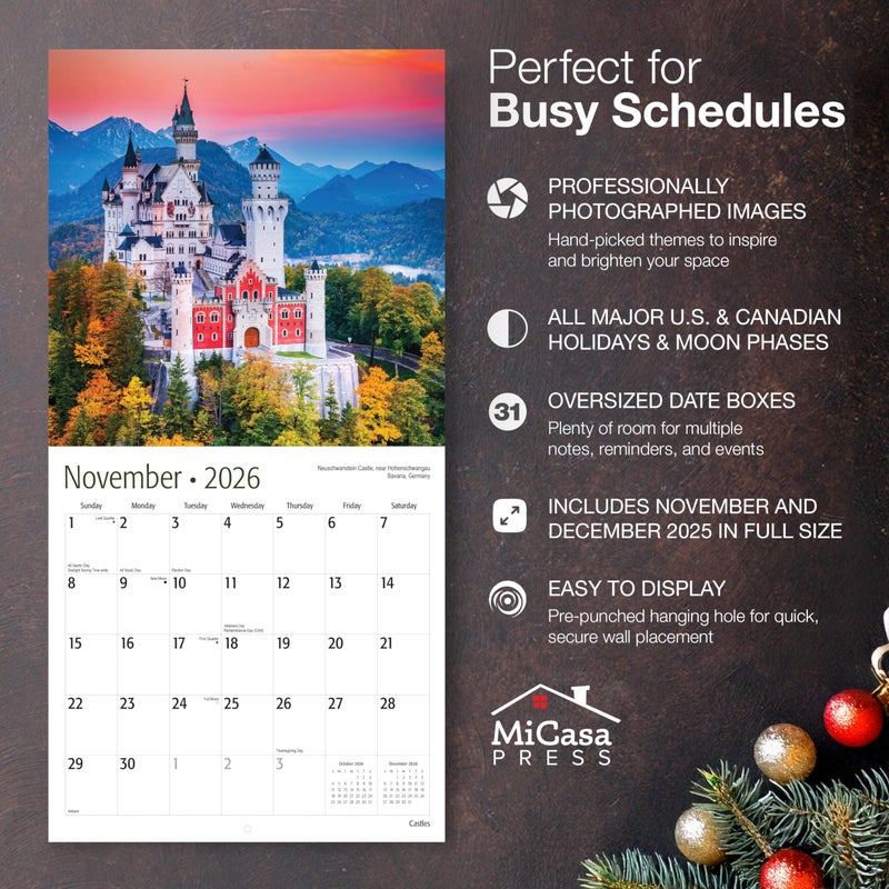 MICASA PRESS Castles 2026 Wall Calendar 12 Month | 12" x 24" Open | Thick & Sturdy Paper | Holiday Gift | Travel Calendar 2026 - Image 2