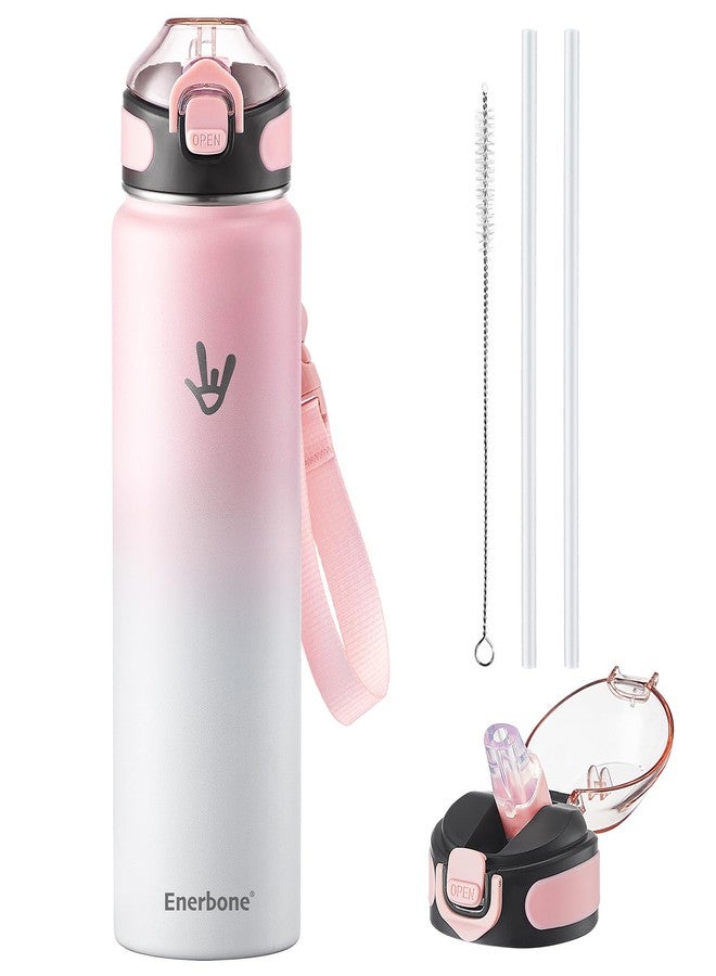 Enerbone Insulated Water Bottle, 32 oz Stainless Steel Water Bottles with Carrying Strap, Double-Wall Vacuum Insulation Thermos, Leakproof Sports Bottle with Straw, Keep Drinks Hot or Cold for Hours - Image 1