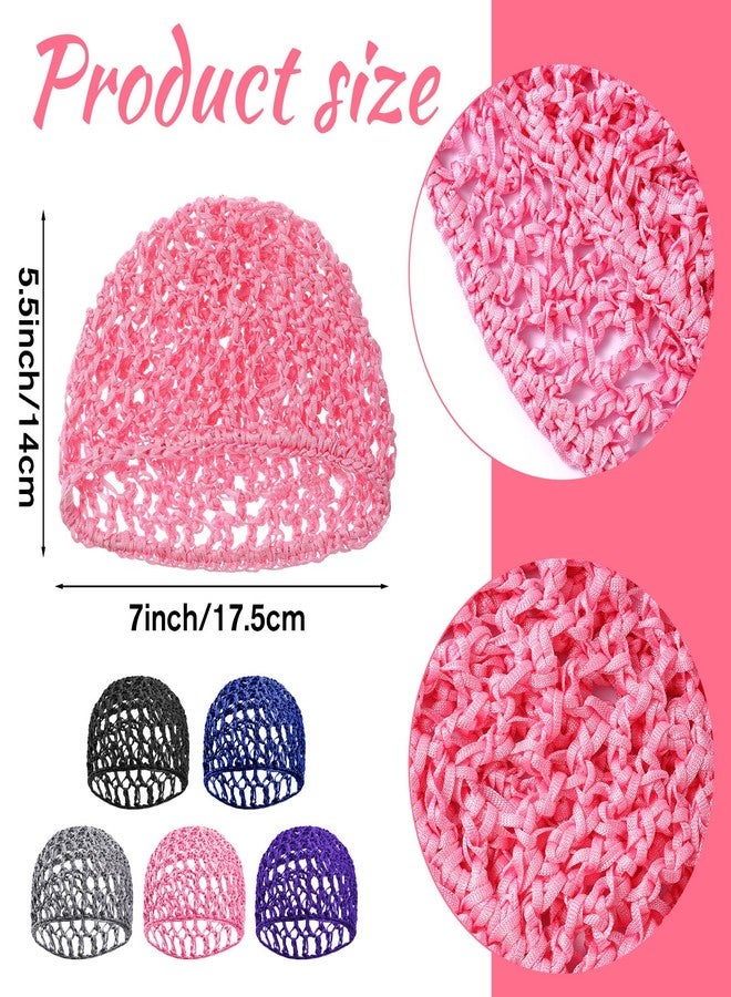 Xyembu 5 Pcs Crochet Hair Nets for Sleeping, Soft Mesh Hair Wrap Net Cap, Shower Caps, Crochet Mesh Wrap Caps for Silk Press, Breathable Sleep Cap, Reusable Hairnet Cover Accessory for Women (5 Colors - Image 2
