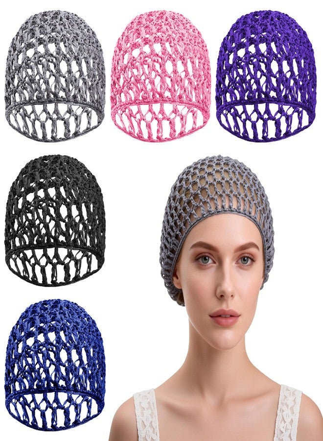 Xyembu 5 Pcs Crochet Hair Nets for Sleeping, Soft Mesh Hair Wrap Net Cap, Shower Caps, Crochet Mesh Wrap Caps for Silk Press, Breathable Sleep Cap, Reusable Hairnet Cover Accessory for Women (5 Colors - Image 1
