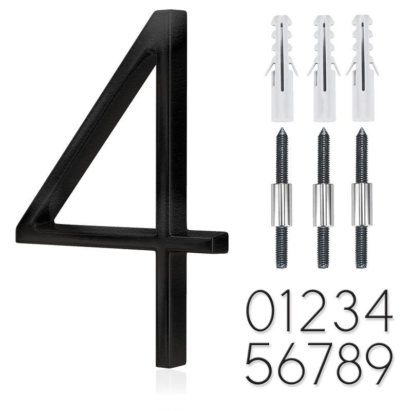 5 Stainless Steel Floating House Number Metal Modern House Numbers Garden Door Mailbox Decor Number with Nail Kit Coated Black 911 Visibility Signage 4