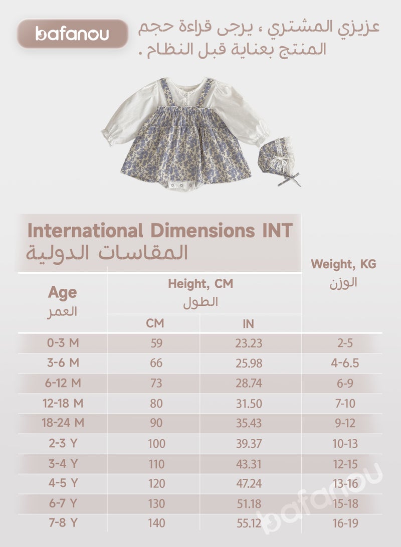 Bafanou Bafanou Spring Printed Floral Baby Girls Jumpsuit -Long Sleeve Blue Romper with Matching Hat 2 Pcs for Newborns and Infants  - Image 3