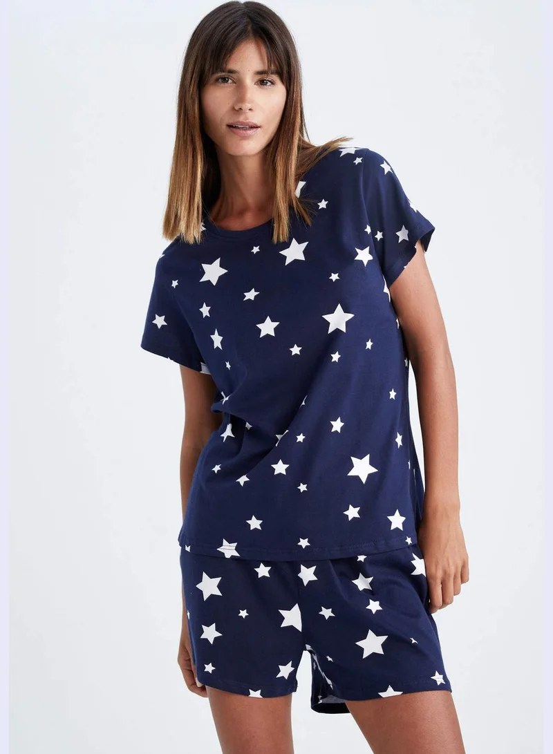 ديفاكتو 2 Pack Woman Regular Fit Crew Neck Short Sleeve Homewear Knitted Sets