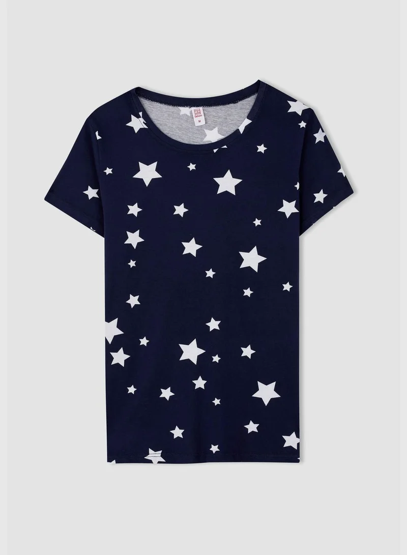 ديفاكتو 2 Pack Woman Regular Fit Crew Neck Short Sleeve Homewear Knitted Sets