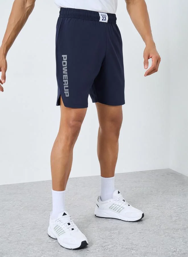 Workout Shorts with Badge and Print Detail