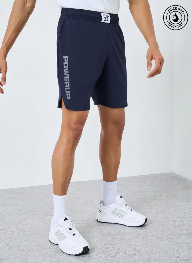 Men Workout Shorts with Badge and Print Detail