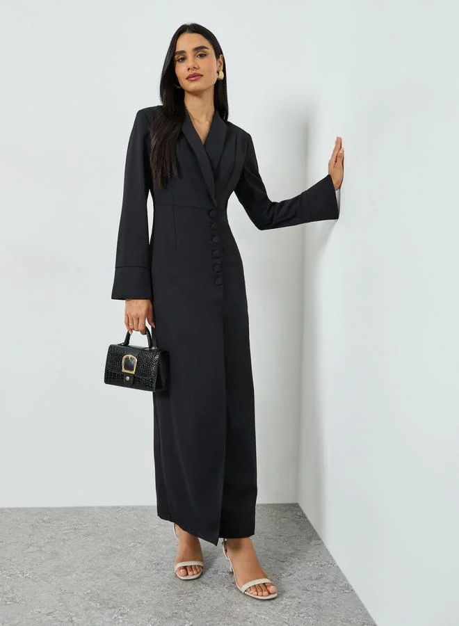 Take Two Women's Solid Button Detail Bell Sleeve Maxi Dress