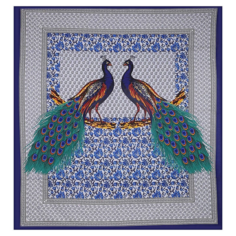 EarlyMart 180 TC Cotton Comfort Rajasthani Jaipuri Traditional Floral Pattern Animal Pattern Size Double Bed Bedsheet with 2 Pillow Covers Blue - Image 2