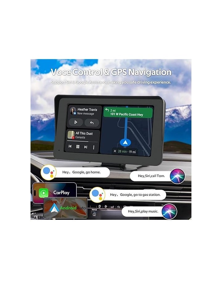 Generic - Portable Car Stereo Wireless CarPlay Android Auto,7 Inch Touch Screen Bluetooth Hands-Free/Mirror Link/Maps Navigation/Voice Control/TF Card/AUX,for Cars, Trucks, SUVs(7 inch Screen) - Image 1