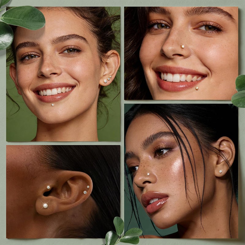 GEMQUEEN Flat Back Earrings Hypoallergenic : G23 Titanium Earring Threadless 16G Push in Cartilage Helix Tragus Conch Piercing Jewelry Small Nose Lip Labret Bezel Studs for Women Men Trendy 4 Pairs - Image 5