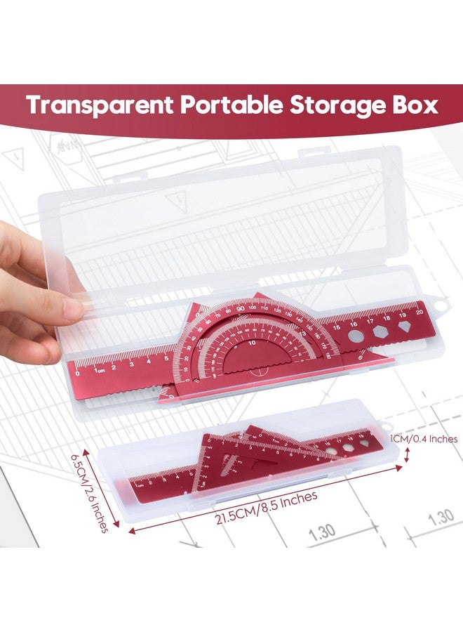 MSDADA Triangle Ruler, Protractor, Square and Ruler Set, 4 Pieces Aluminum Alloy Ruler, Metal Drafting Ruler Kit, Geometric Protractor for Student, School, Home, Office (Red, 20cm/7.87inch) - Image 3