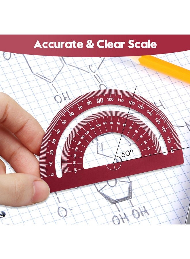 MSDADA Triangle Ruler, Protractor, Square and Ruler Set, 4 Pieces Aluminum Alloy Ruler, Metal Drafting Ruler Kit, Geometric Protractor for Student, School, Home, Office (Red, 20cm/7.87inch) - Image 5