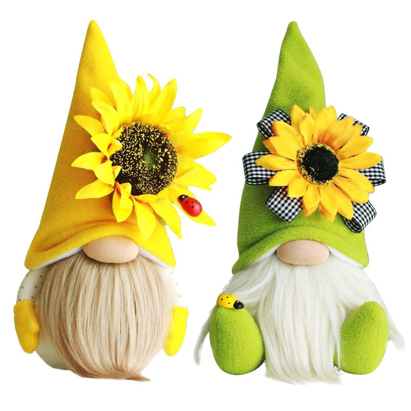MACLARONX Sunflower Gnomes Spring Summer Gnome Home Decorations Cute Swedish Tomte Nisse Ornaments for Adults Home Tiered Tray Party Decor Set of 2