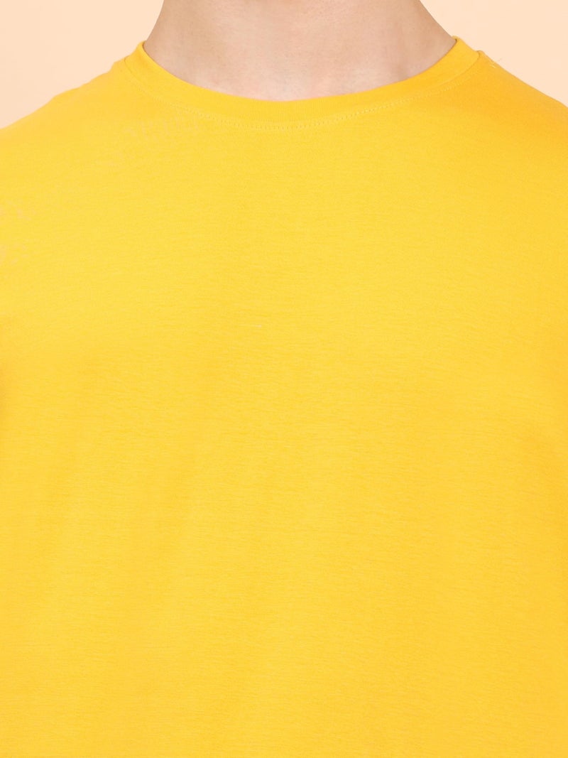 ENCIGER® Men's Solid 100% Cotton T Shirt | Round Neck | Half Sleeve | Plain-Regular Fit (Yellow, Small) - Image 2