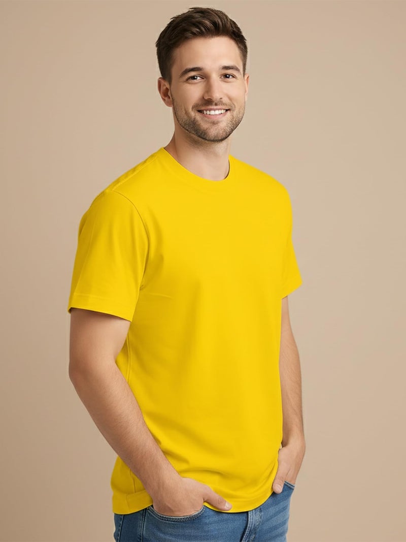ENCIGER® Men's Solid 100% Cotton T Shirt | Round Neck | Half Sleeve | Plain-Regular Fit (Yellow, Small) - Image 5