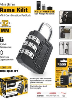 SGS SGS Mini padlock 31mm Black Weather Stylish Proof Multipurpose Luggage Gym Outdoor  - Image 2