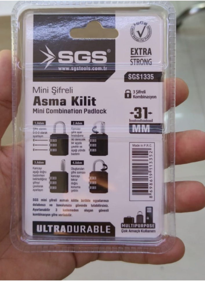 SGS SGS Mini padlock 31mm Black Weather Stylish Proof Multipurpose Luggage Gym Outdoor  - Image 4