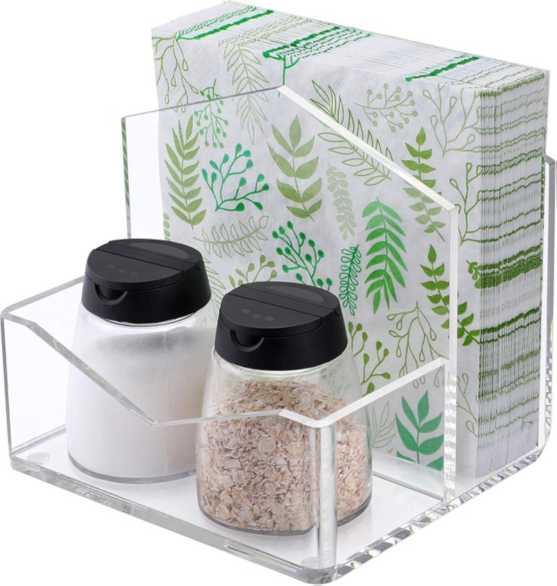 حامل مناديل أكريليك من ماكس جير، حامل مناديل شفاف قائم، حامل مناديل للملح والفلفل، حامل تخزين الملح والفلفل متعدد الاستخدامات، منظم مناديل للطاولة والمكتب والمطعم، عبوة واحدة
