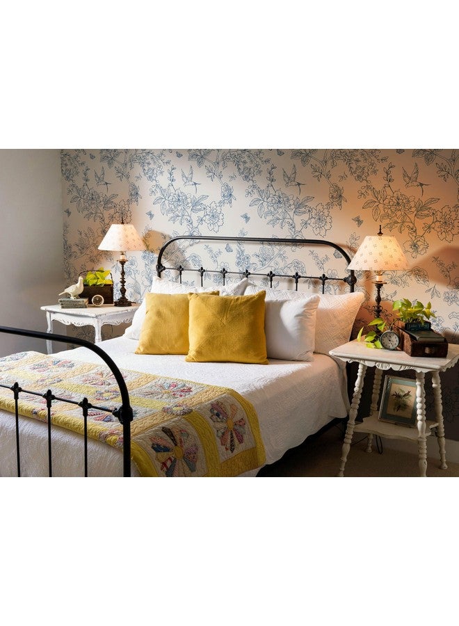 Froluya Cream White and Blue Vintage Floral Wallpaper Peel and Stick Wallpaper Removable 393"x17.7" Boho Peel and Stick Wallpaper Self Adhesive Wall Paper for Bedroom Cabinets Shelf Liner Vinyl Roll - Image 5
