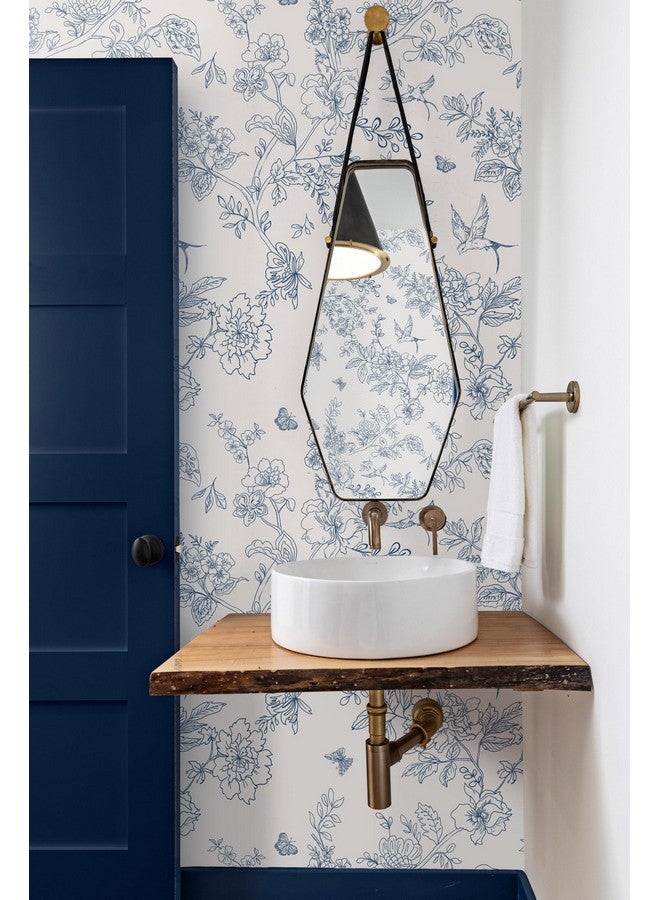 Froluya Cream White and Blue Vintage Floral Wallpaper Peel and Stick Wallpaper Removable 393"x17.7" Boho Peel and Stick Wallpaper Self Adhesive Wall Paper for Bedroom Cabinets Shelf Liner Vinyl Roll - Image 2