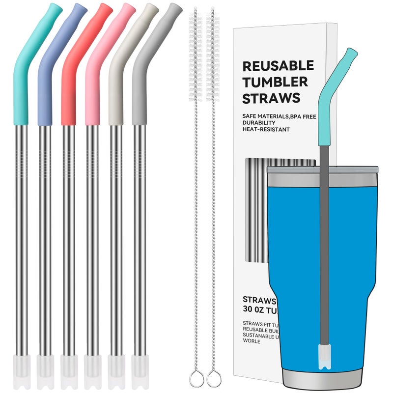 Soledea 30 oz Straight Metal Straws with Silicone Tip for 30 oz Tumbler, 6 Pcs Stainless Steel Reusable Drinking Metal Straw for YETI, STANLEY, US Acrylio, BJPKPK, Simple Modern and so on - Image 1